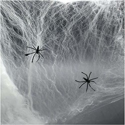 Halloween Cadılar Bayramı Beyaz Renk Örümcek Ağı ve Siyah Örümcekler 20 Gr - Thumbnail