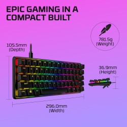 HyperX Alloy Origins 60 Aqua PBT Mekanik Oyuncu Klavyesi US - Thumbnail