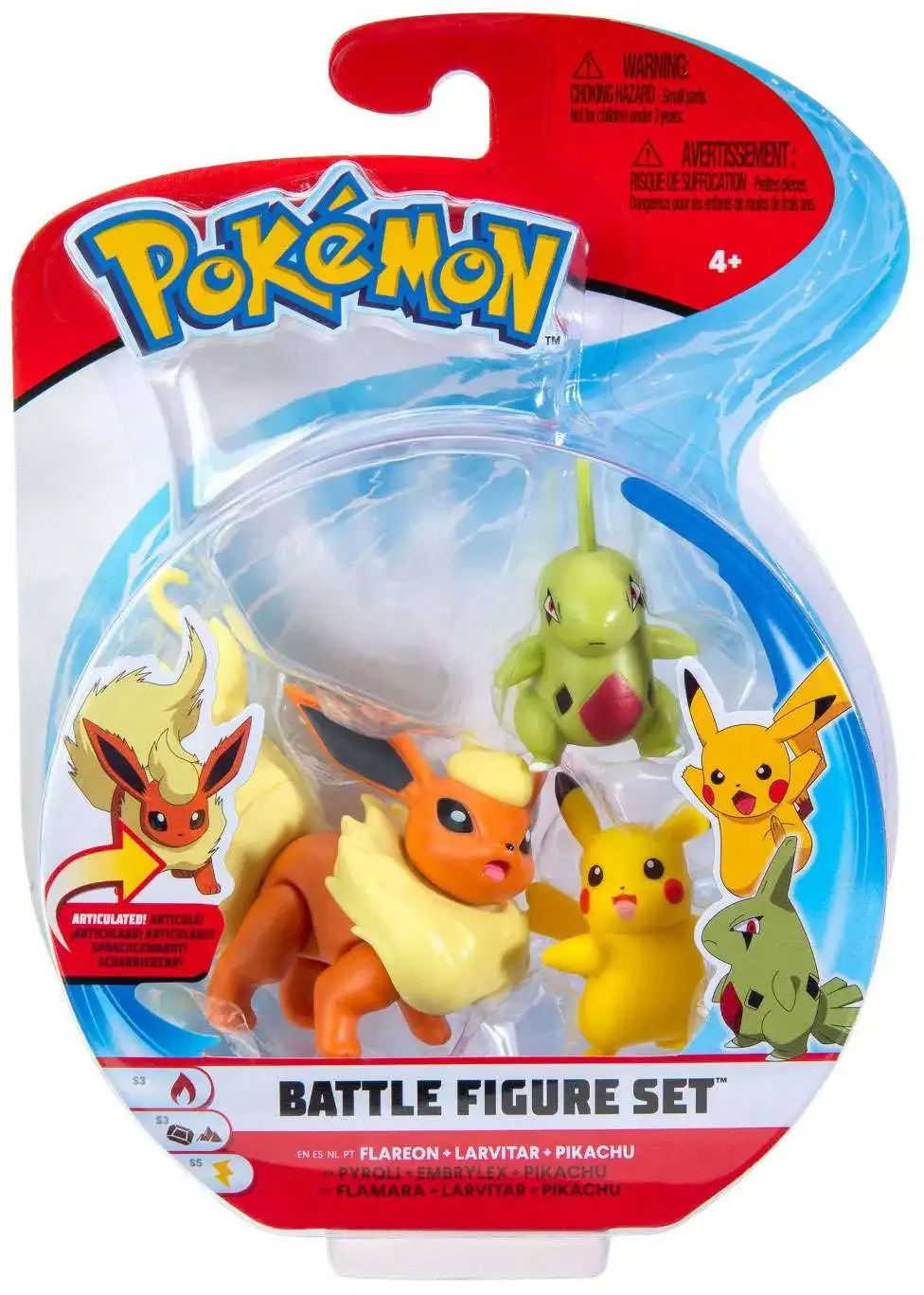 JAZWARES POKEMON BATTLE 3LU SET FLAREON LARVITAR PIKACHU - Thumbnail