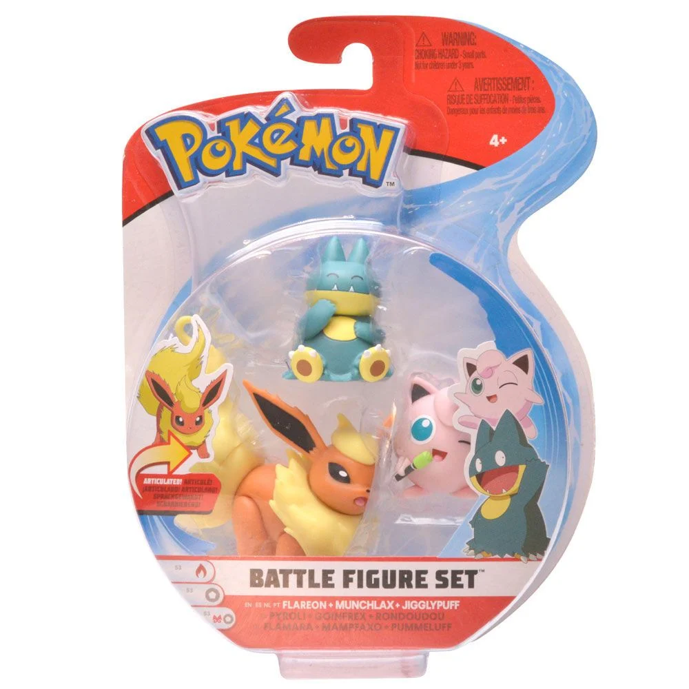 JAZWARES POKEMON BATTLE 3LU SET FLAREON MUNCHLAX JIGGLYPUFF - Thumbnail