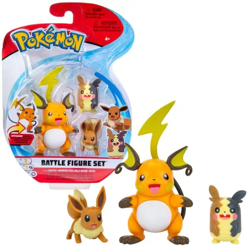 JAZWARES POKEMON BATTLE 3LU SET RAICHU MORPEKO EEVEE - Thumbnail