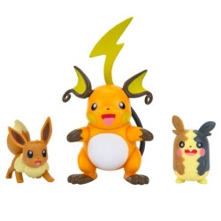 JAZWARES POKEMON BATTLE 3LU SET RAICHU MORPEKO EEVEE - Thumbnail