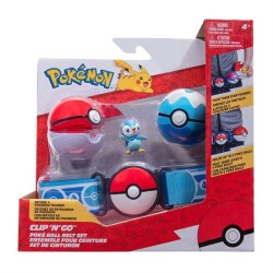Jazwares - JAZWARES POKEMON CLIP N GO POKEBALL BELT SET PIPLUP AND DIVE BALL