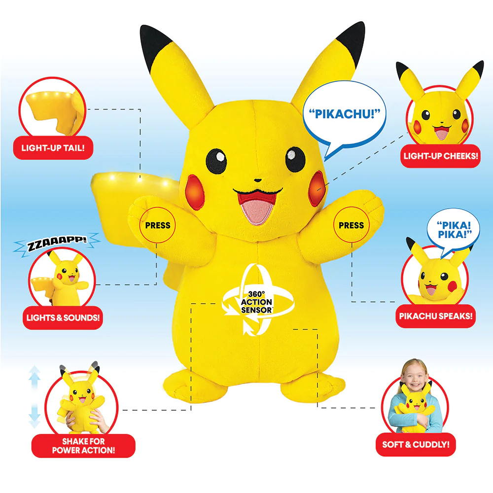 JAZWARES POKEMON PIKACHU SESLI ISIKLI PELUS FIGUR - Thumbnail