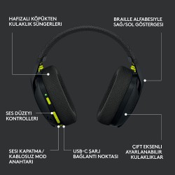 Logitech G435 Ultra Hafif Kablosuz Bluetooth Oyun Kulaklığı Siyah - Thumbnail