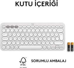 Logitech K380s Pebble Keys 2 Bluetooth Kablosuz Türkçe Q Klavye - Beyaz 920-011860 - Thumbnail