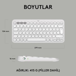 Logitech K380s Pebble Keys 2 Bluetooth Kablosuz Türkçe Q Klavye - Beyaz 920-011860 - Thumbnail