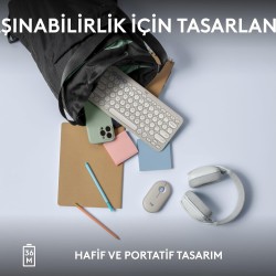 Logitech K380s Pebble Keys 2 Bluetooth Kablosuz Türkçe Q Klavye - Beyaz 920-011860 - Thumbnail