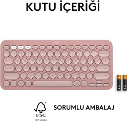 Logitech K380s Pebble Keys 2 Bluetooth Kablosuz Türkçe Q Klavye - Pembe 920-011861 - Thumbnail