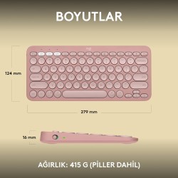 Logitech K380s Pebble Keys 2 Bluetooth Kablosuz Türkçe Q Klavye - Pembe 920-011861 - Thumbnail