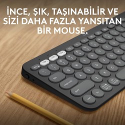 Logitech K380s Pebble Keys 2 Bluetooth Kablosuz Türkçe Q Klavye - Siyah 920-011859 - Thumbnail