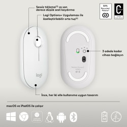Logitech M350s Pebble 2 Kablosuz Mouse Beyaz 910-007013 - Thumbnail