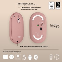 Logitech M350s Pebble 2 Kablosuz Mouse Pembe 910-007014 - Thumbnail