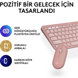 Logitech Pebble 2 Multi-Device Bluetooth Kablosuz Klavye & Mouse Seti Pembe 920-012247 - Thumbnail