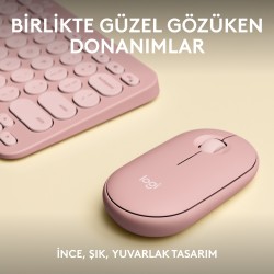 Logitech Pebble 2 Multi-Device Bluetooth Kablosuz Klavye & Mouse Seti Pembe 920-012247 - Thumbnail