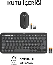 Logitech Pebble 2 Multi-Device Bluetooth Kablosuz Klavye & Mouse Seti Siyah 920-012245 - Thumbnail