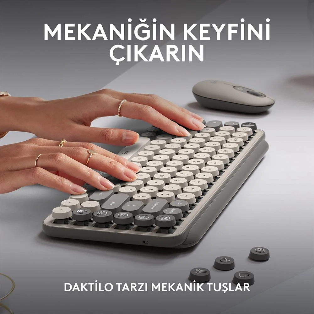 Logitech Pop Keys Bej Özelleştirilebilir Emoji Tuşlu Mekanik Kablosuz Klavye 920-011526 - Thumbnail