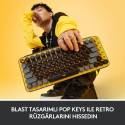 Logitech Pop Keys Blast Özelleştirilebilir Emoji Tuşlu Mekanik Kablosuz Klavye - Sarı&Siyah 920-010818 - Thumbnail