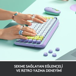 Logitech Pop Keys Daydream Özelleştirilebilir Emoji Tuşlu Mekanik Kablosuz Klavye - Mint&Lila 920-010819 - Thumbnail