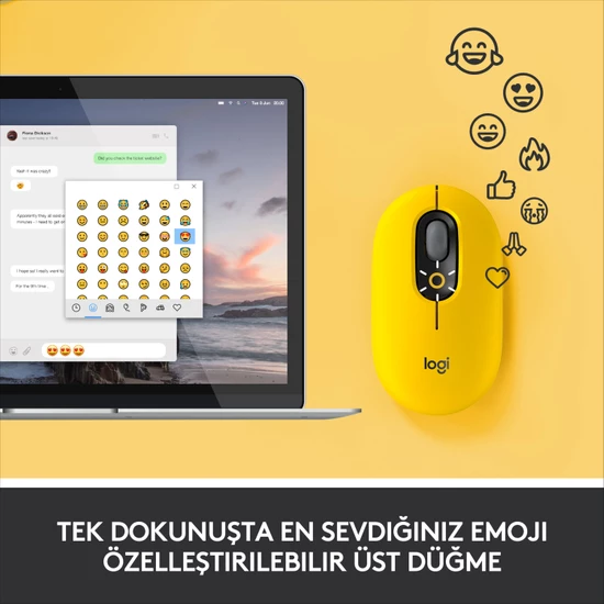 Logitech Pop Mouse Blast Emoji Tuşlu Sessiz Kablosuz Mouse - Sarı&siyah 910-006546 - Thumbnail