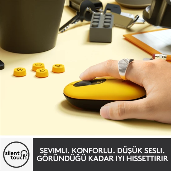 Logitech Pop Mouse Blast Emoji Tuşlu Sessiz Kablosuz Mouse - Sarı&siyah 910-006546 - Thumbnail