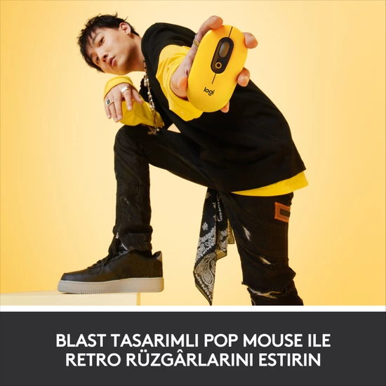 Logitech Pop Mouse Blast Emoji Tuşlu Sessiz Kablosuz Mouse - Sarı&siyah 910-006546 - Thumbnail