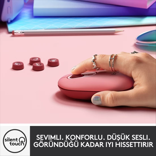 Logitech Pop Mouse Heartbreaker Emoji Tuşlu Sessiz Kablosuz Mouse - Pembe 910-006548 - Thumbnail