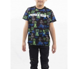 Minecraft All-over Icon Siyah Çocuk T-Shirt 8-9 Yaş - Thumbnail