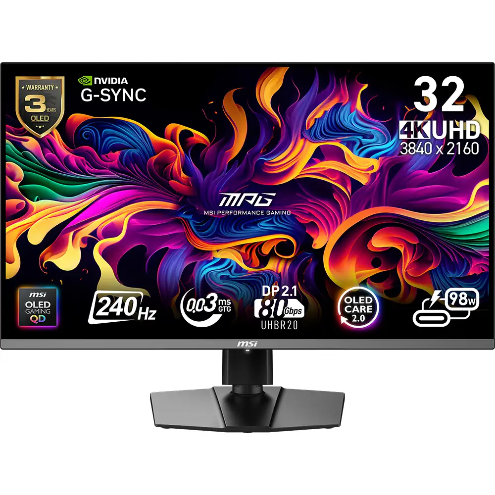 MSI 31.5 MPG 322URX QD-OLED 3840x2160 (UHD) 16:9 FLAT QD-OLED 240HZ 0.03MS ADAPTIVE-SYNC GAMING MONITOR SIYAH - Thumbnail