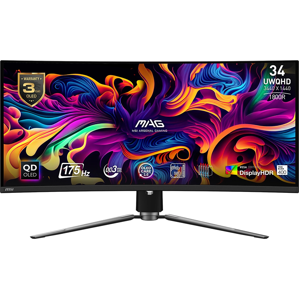 MSI MAG 341CQP QD-OLED CURVE 1800R 3440x1440 (UWQHD) 21:9 175HZ 0.03MS ADAPTIVE-SYNC GAMING MONITOR - Thumbnail