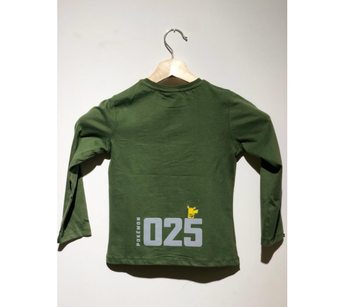 Pikachu Baskılı Uzun Kollu Yeşil Çocuk T-Shirt 5-6 Yaş