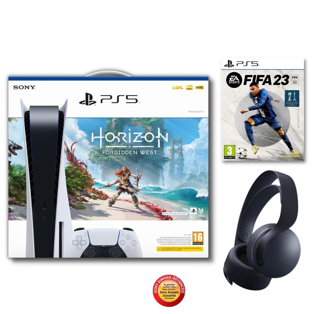 PlayStation 5 Diskli Horizon Forbidden West Bundle + Pulse 3D Wireless Headset Midnight Black + PS5 FIFA 23 Standard Edition