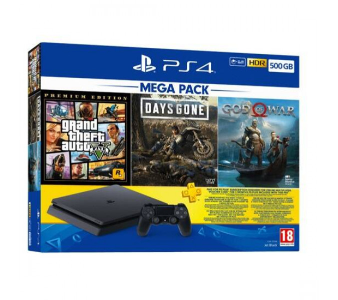 Sony PlayStation 4 Slim 500GB Mega Pack + Gta V + Days Gone + God Of War + 3 Ay Psn Plus Üyelik