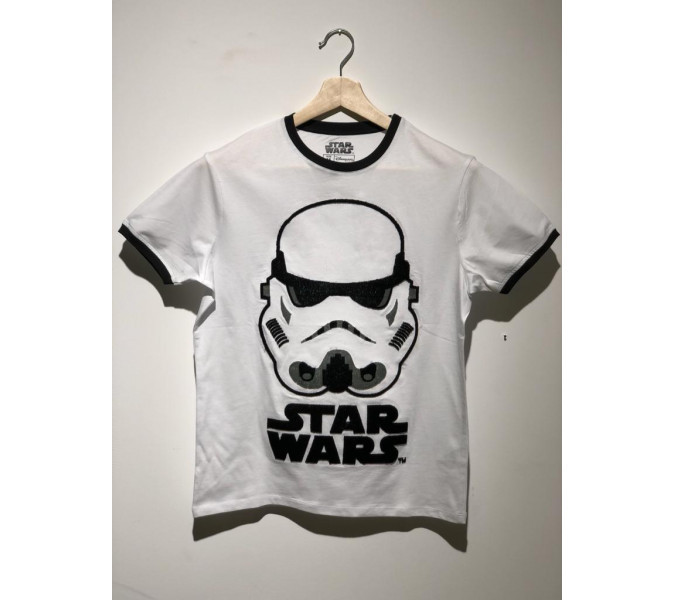 Star Wars Storm Trooper Flocked Beyaz T-Shirt Large