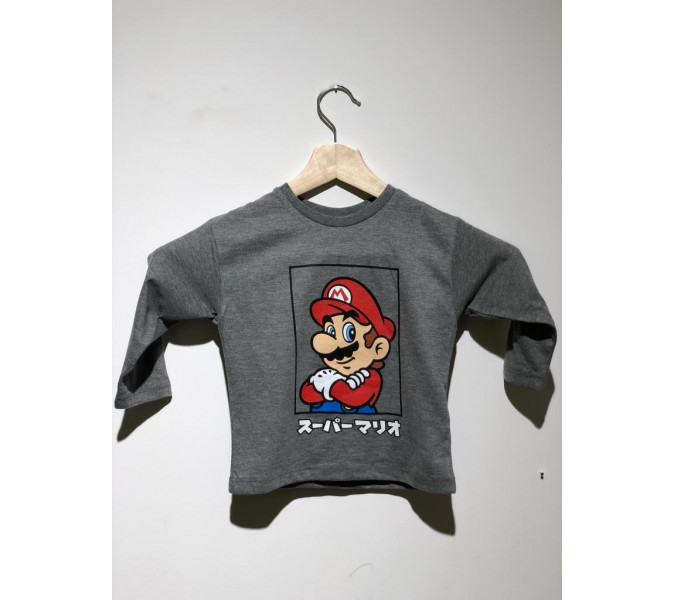 Super Mario Binding Hands Gri Çocuk T-Shirt 6 yaş