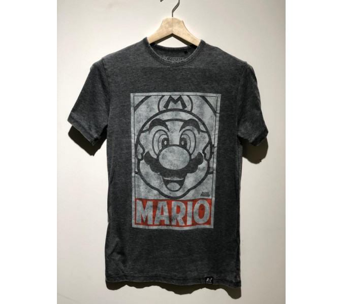 Super Mario Eskitme Gri T-Shirt Medium